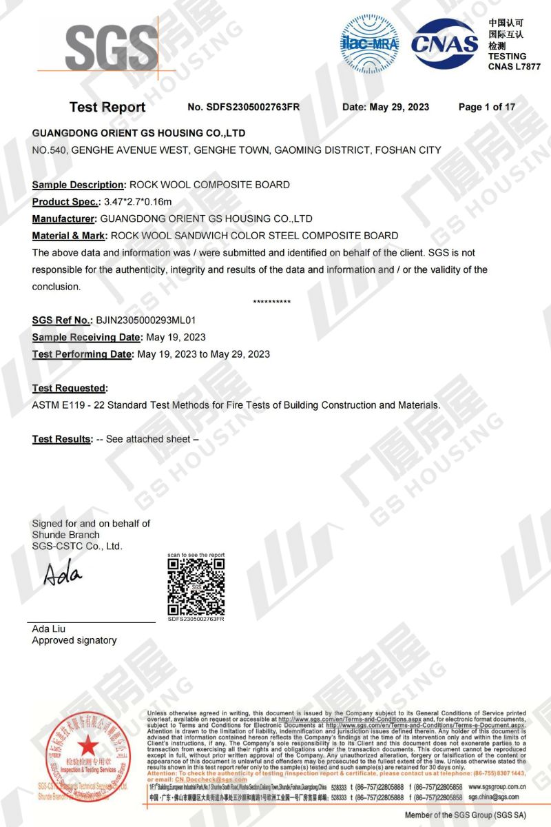 Wall Fire Resistance Test Report—SGS_00