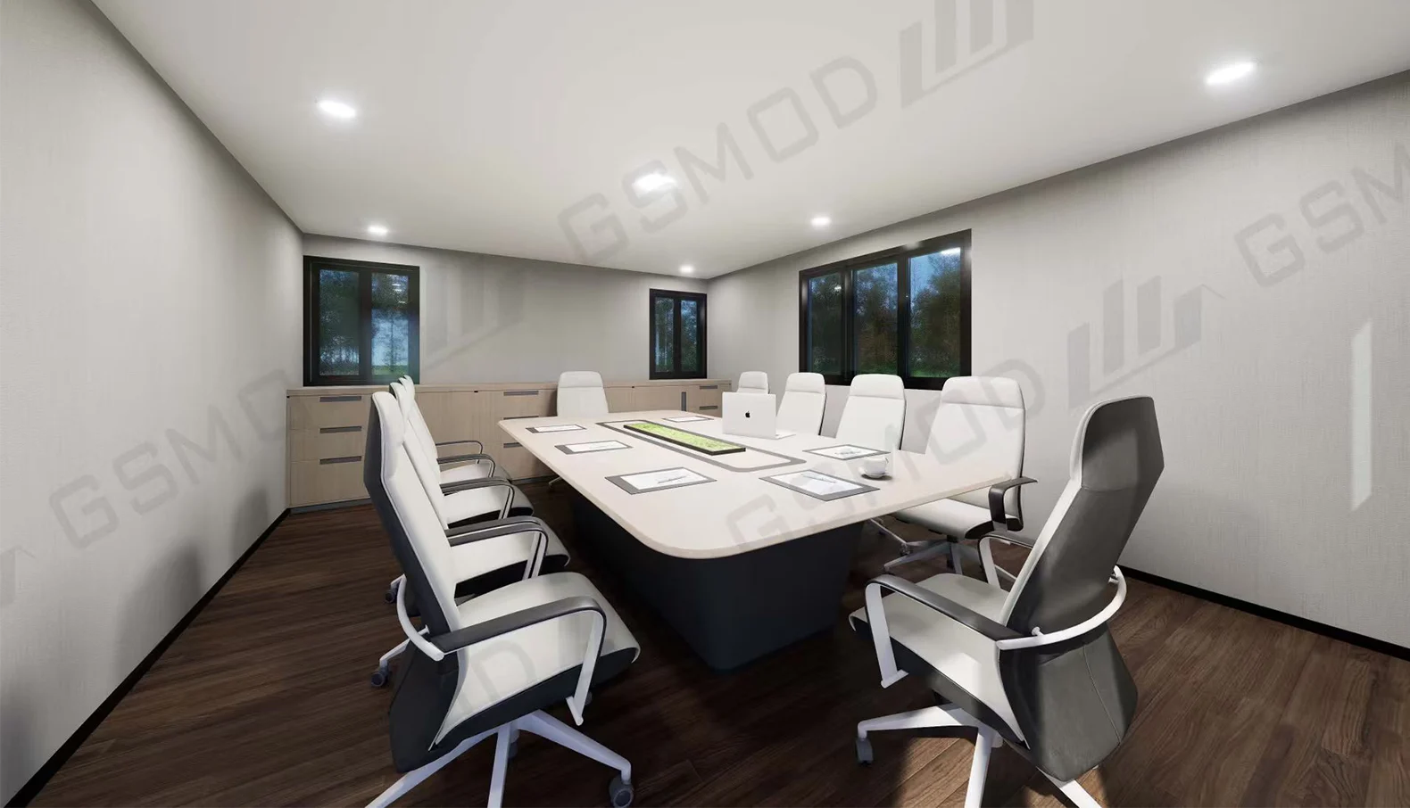 Australia modular office meeting room interior with conference table and professional workspace design.