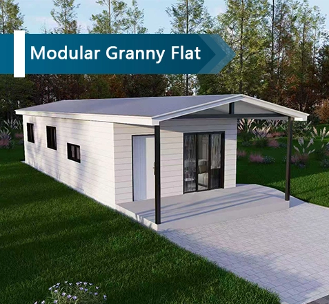 Sydney modular granny flat exterior with modern single-storey design, outdoor deck and compact residential layout