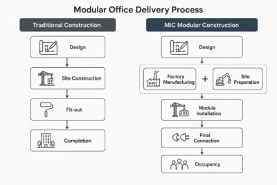 Modular building construction flowchart.
