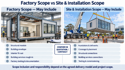 Factory scope and site installation scope to confirm in a modular office quotation
