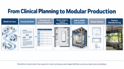 Typical healthcare planning and modular design workflow from Model of Care to factory manufacturing