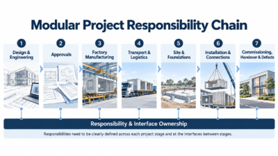 Seven-stage modular project responsibility chain from design and approvals to handover
