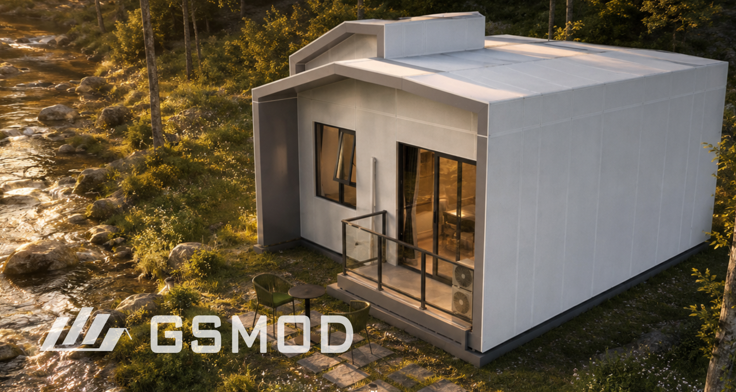 GSMOD-manufactured permanent volumetric modular building in a conceptual landscape setting
