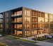 Conceptual multi-storey modular office building in an Australian commercial setting